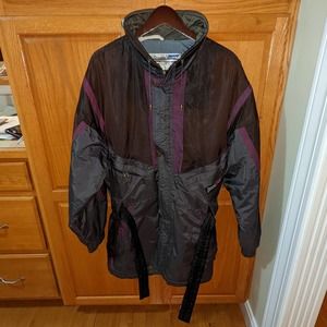 Vintage 80s Downhill Racer ski Jacket Purple Grey long winter coat Women size L